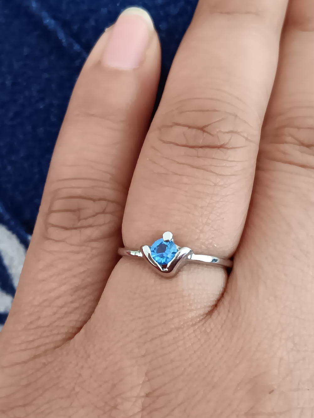Silver Heart Ring with Bright Blue Gemstone